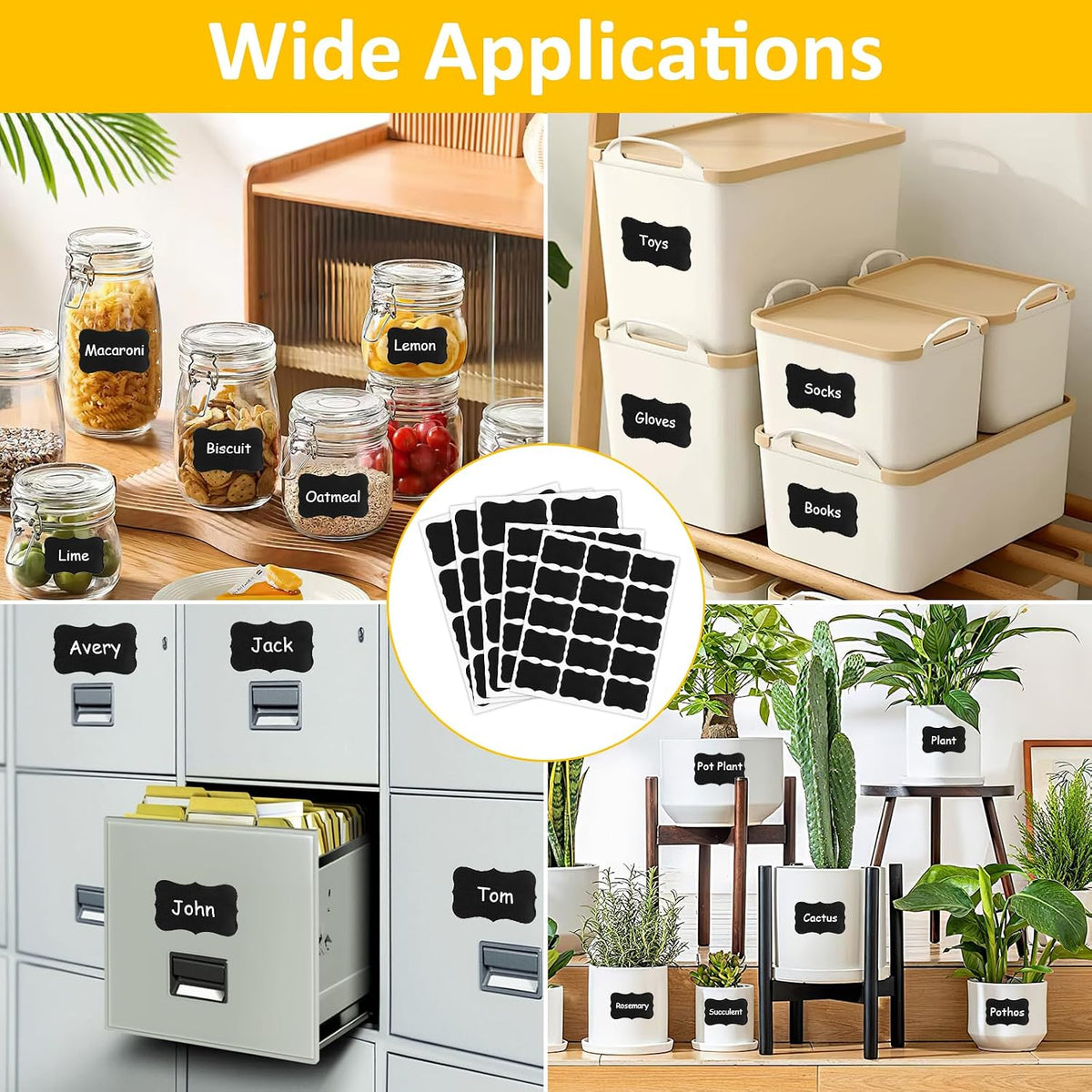 230 Pcs Labels for Jars, 2 Size Waterproof Chalkboard Labels | for Food Containers, Storage Bins, Mason Jars, Reusable Blackboard Stickers with 1 Erasable Chalk Marker (Irregular Shape)