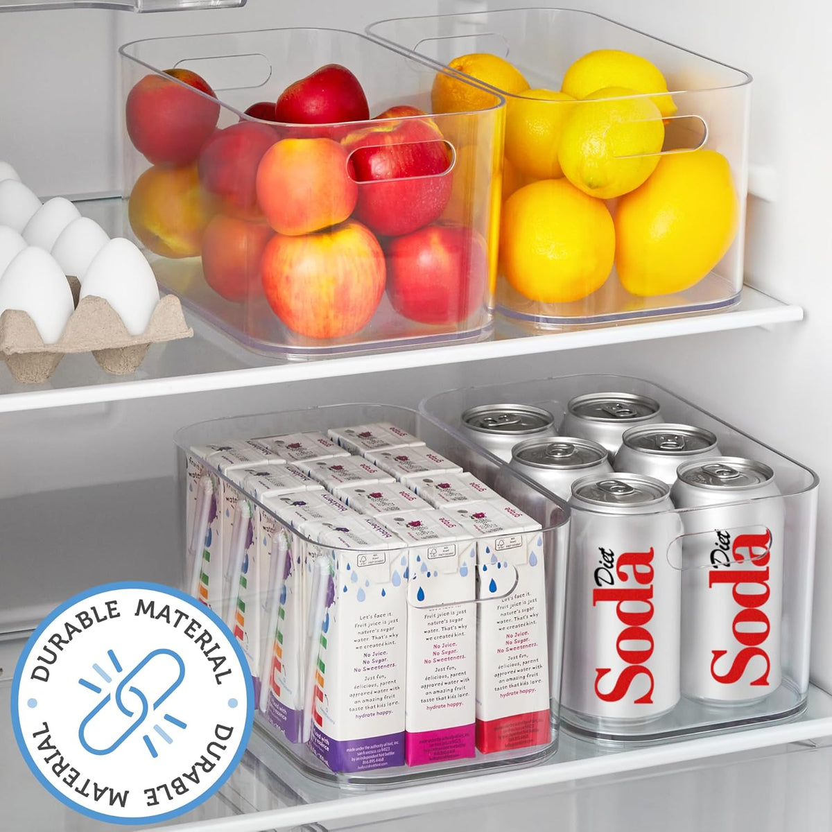 Bliss 10" x 6" Open Clear Pantry Organizer Bin, Set of 2, Plastic Containers with Handle for Kitchen, Fridge, Cabinet, Closet, Bathrom, Undersink Storage Made in USA
