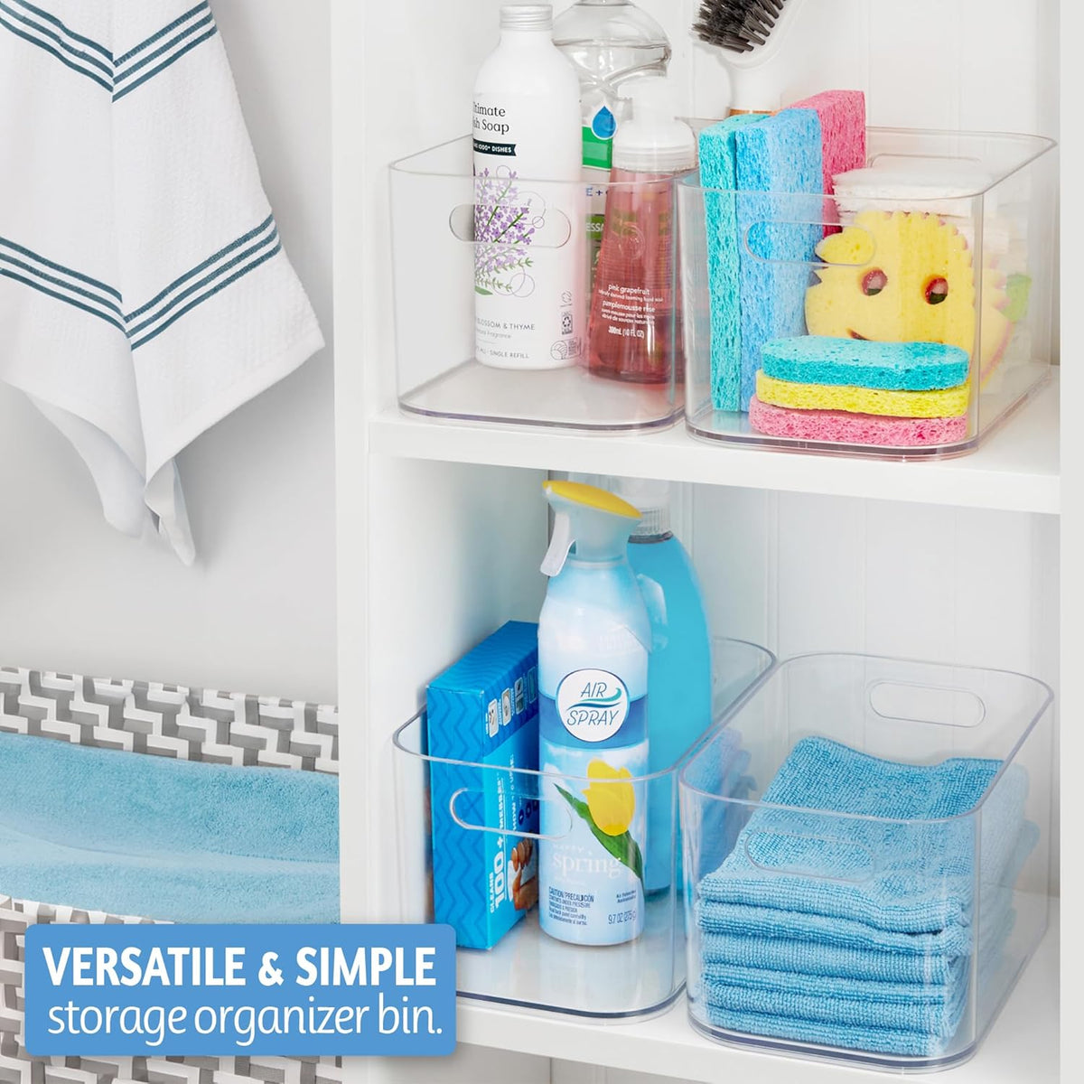 Bliss 10" x 6" Open Clear Pantry Organizer Bin, Set of 2, Plastic Containers with Handle for Kitchen, Fridge, Cabinet, Closet, Bathrom, Undersink Storage Made in USA