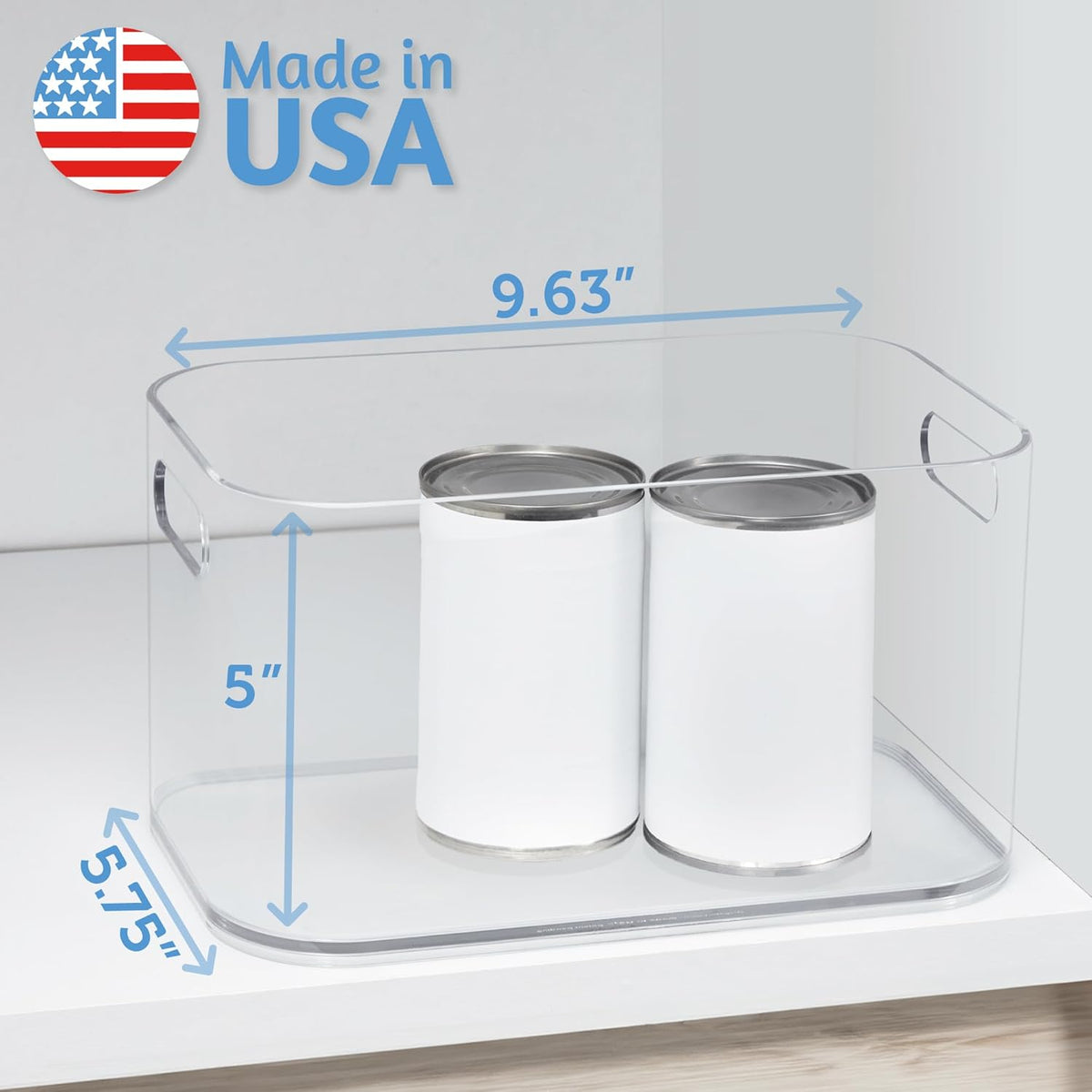 Bliss 10" x 6" Open Clear Pantry Organizer Bin, Set of 2, Plastic Containers with Handle for Kitchen, Fridge, Cabinet, Closet, Bathrom, Undersink Storage Made in USA