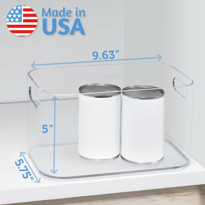 Bliss 10" x 6" Open Clear Pantry Organizer Bin, Set of 2, Plastic Containers with Handle for Kitchen, Fridge, Cabinet, Closet, Bathrom, Undersink Storage Made in USA