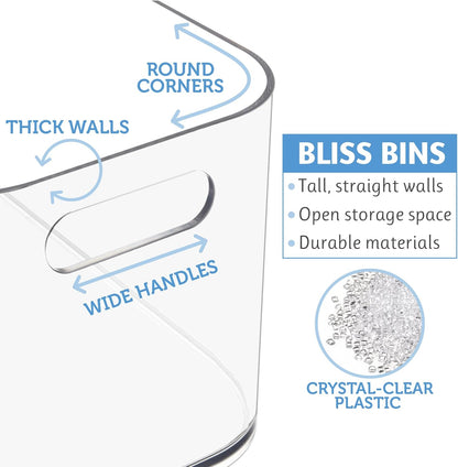 Bliss 10" x 6" Open Clear Pantry Organizer Bin, Set of 2, Plastic Containers with Handle for Kitchen, Fridge, Cabinet, Closet, Bathrom, Undersink Storage Made in USA