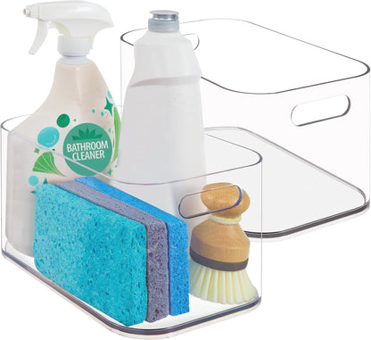 Bliss 10" x 6" Open Clear Pantry Organizer Bin, Set of 2, Plastic Containers with Handle for Kitchen, Fridge, Cabinet, Closet, Bathrom, Undersink Storage Made in USA