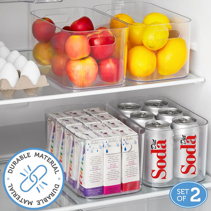 Bliss 10" x 6" Open Clear Pantry Organizer Bin, Set of 2, Plastic Containers with Handle for Kitchen, Fridge, Cabinet, Closet, Bathrom, Undersink Storage Made in USA