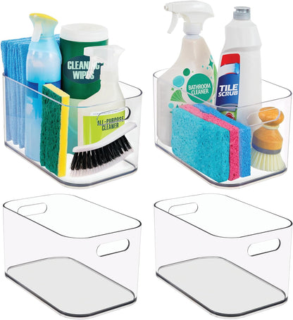 Bliss 10" x 6" Open Clear Pantry Organizer Bin, Set of 2, Plastic Containers with Handle for Kitchen, Fridge, Cabinet, Closet, Bathrom, Undersink Storage Made in USA