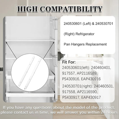 240530601 (Left) & 240530701 (Right) Refrigerator Pan Hangers Replacement, Drawer Slide Support Rail Fit for Frigi-daire and Ken-more Refrigerators Replaces# 240460401 240460501