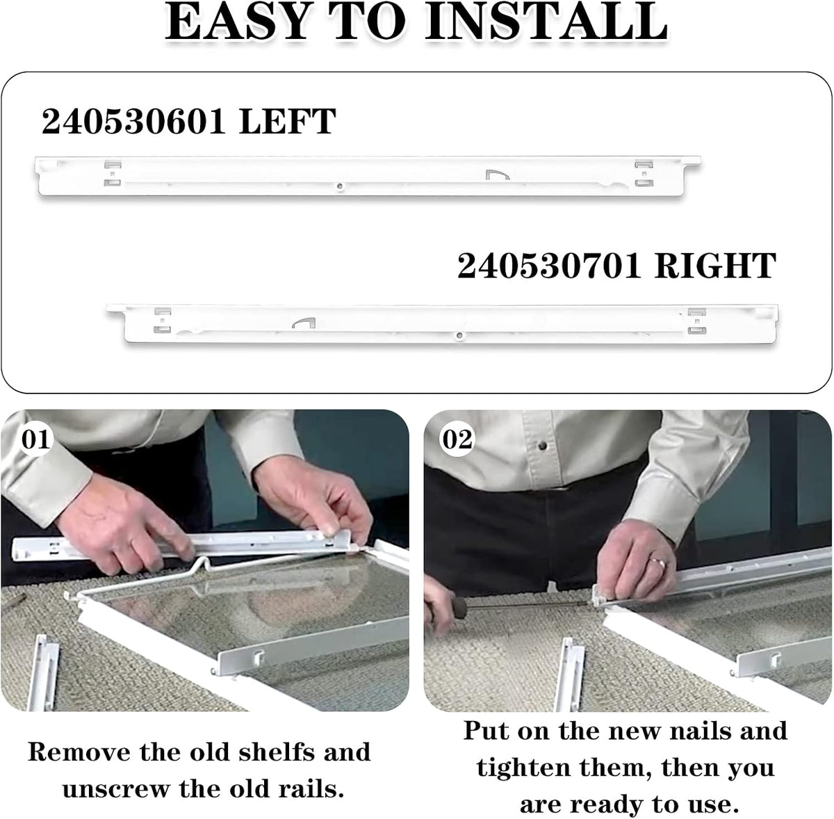 240530601 (Left) & 240530701 (Right) Refrigerator Pan Hangers Replacement, Drawer Slide Support Rail Fit for Frigi-daire and Ken-more Refrigerators Replaces# 240460401 240460501