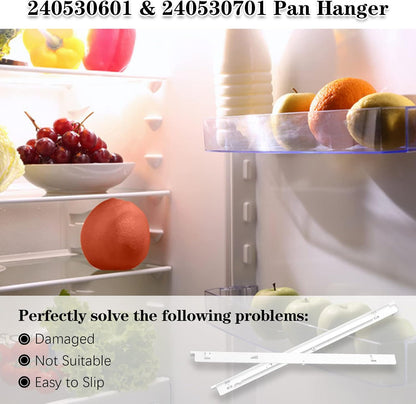 240530601 (Left) & 240530701 (Right) Refrigerator Pan Hangers Replacement, Drawer Slide Support Rail Fit for Frigi-daire and Ken-more Refrigerators Replaces# 240460401 240460501