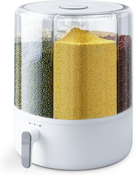 Grain and Rice Storage Container, 6 Grid Grain Dispenser, Food Dispenser