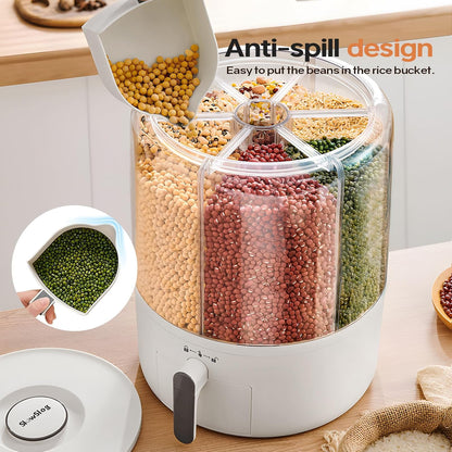 Grain and Rice Storage Container, 6 Grid Grain Dispenser, Food Dispenser