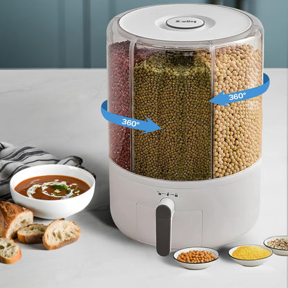 Grain and Rice Storage Container, 6 Grid Grain Dispenser, Food Dispenser