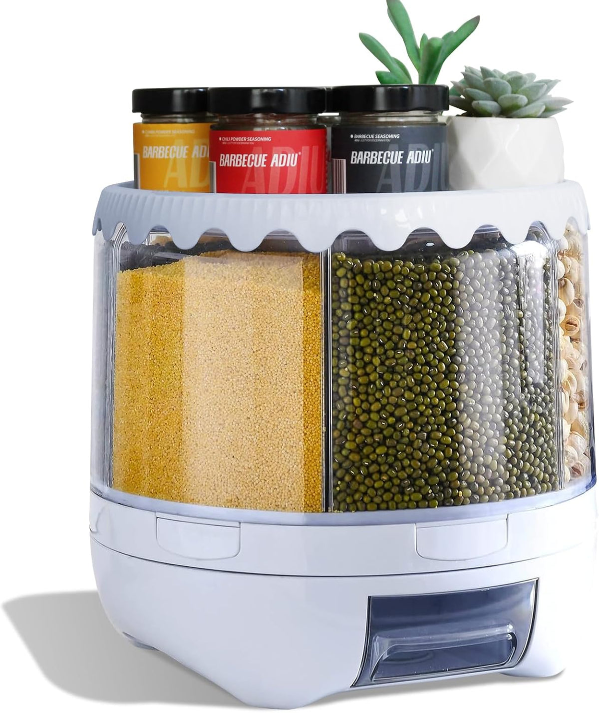 Grain and Rice Storage Container, 6 Grid Grain Dispenser, Food Dispenser