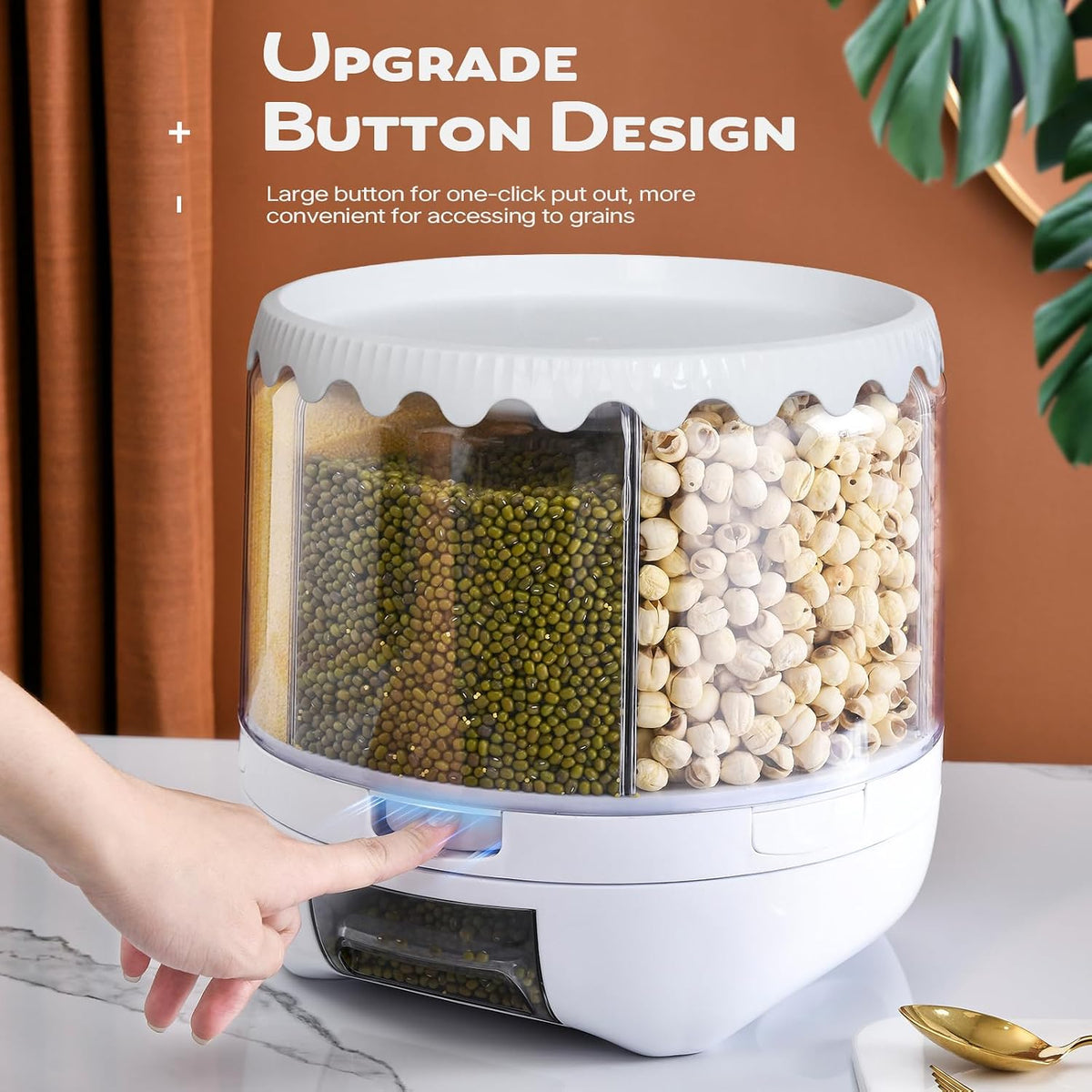 Grain and Rice Storage Container, 6 Grid Grain Dispenser, Food Dispenser