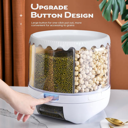 Grain and Rice Storage Container, 6 Grid Grain Dispenser, Food Dispenser