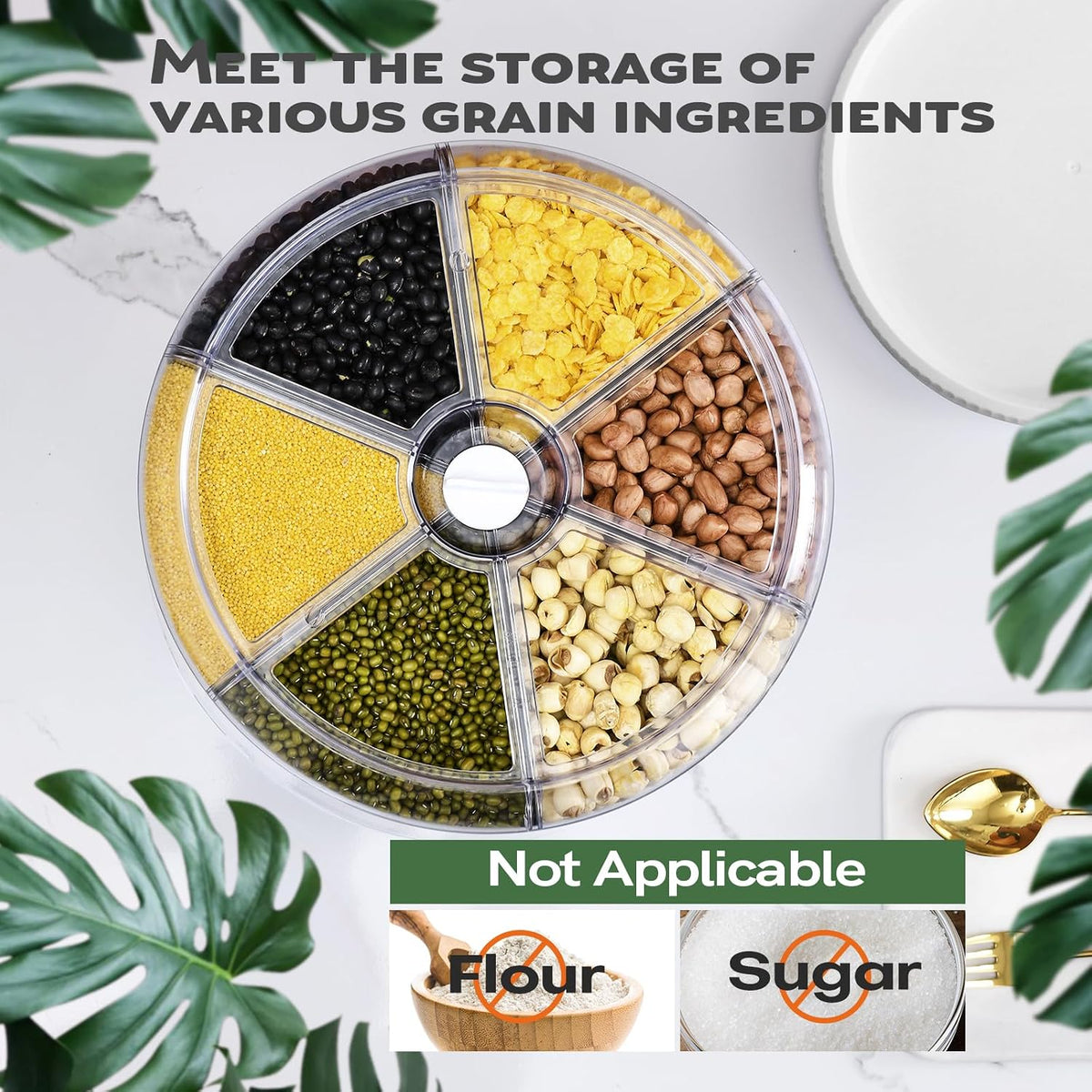 Grain and Rice Storage Container, 6 Grid Grain Dispenser, Food Dispenser
