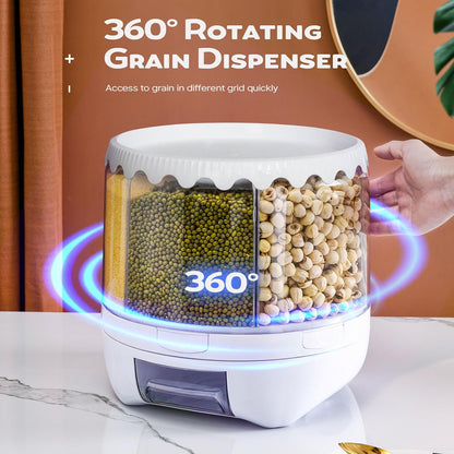 Grain and Rice Storage Container, 6 Grid Grain Dispenser, Food Dispenser