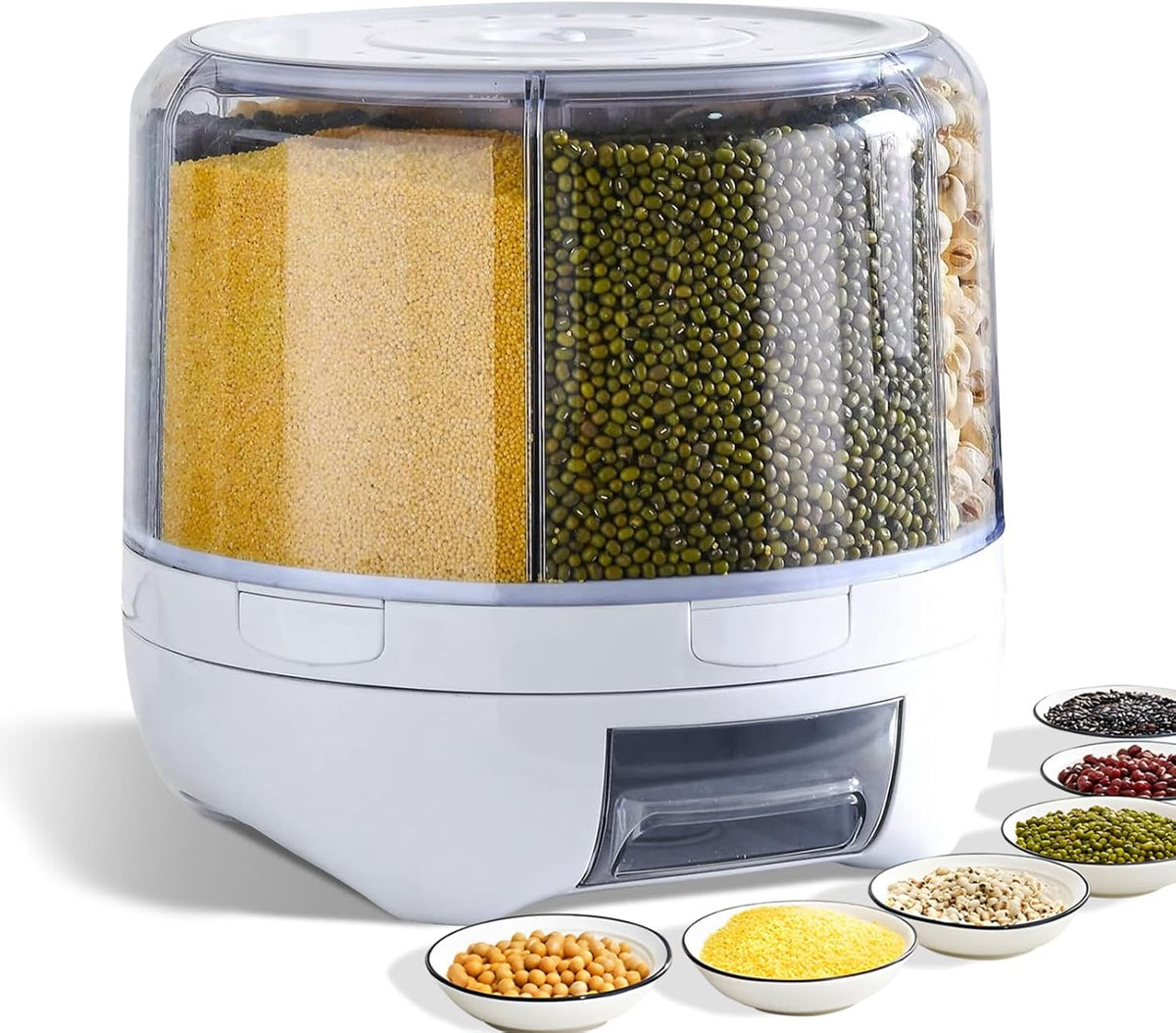 Grain and Rice Storage Container, 6 Grid Grain Dispenser, Food Dispenser