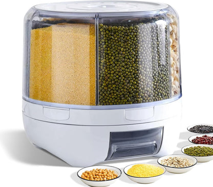 Grain and Rice Storage Container, 6 Grid Grain Dispenser, Food Dispenser