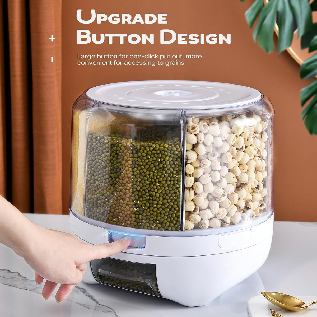 Grain and Rice Storage Container, 6 Grid Grain Dispenser, Food Dispenser
