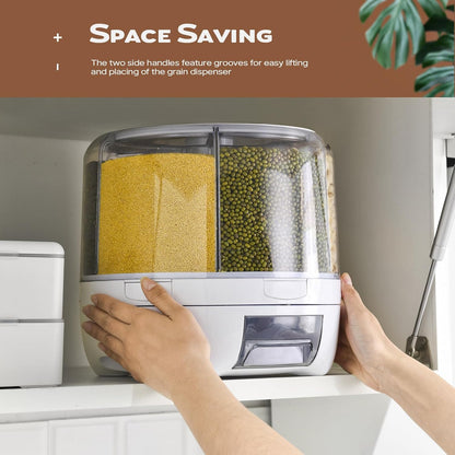 Grain and Rice Storage Container, 6 Grid Grain Dispenser, Food Dispenser