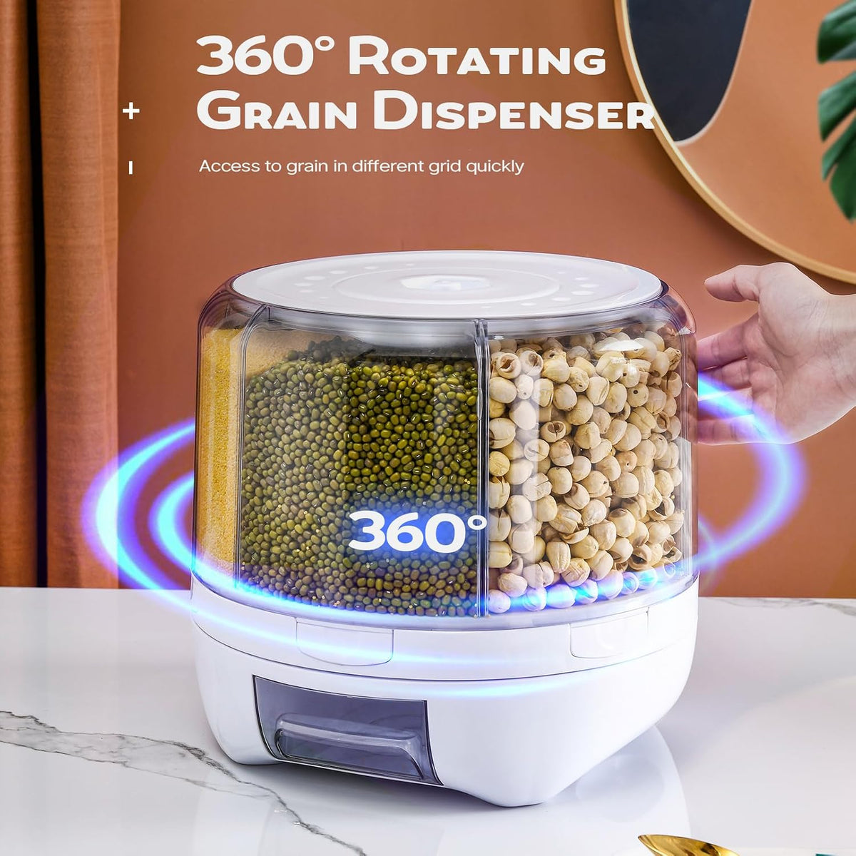 Grain and Rice Storage Container, 6 Grid Grain Dispenser, Food Dispenser