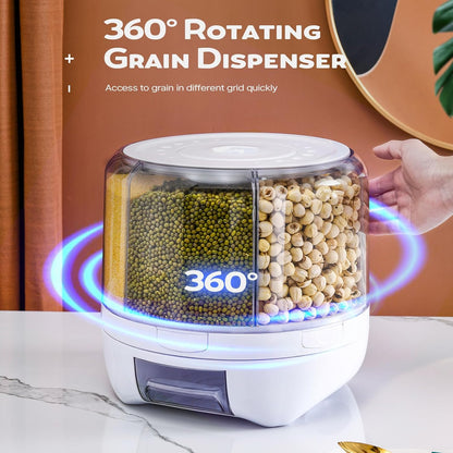 Grain and Rice Storage Container, 6 Grid Grain Dispenser, Food Dispenser