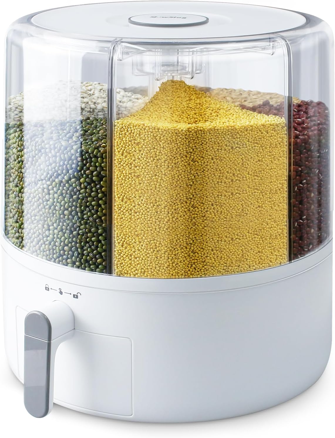 Grain and Rice Storage Container, 6 Grid Grain Dispenser, Food Dispenser