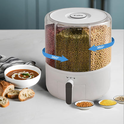 Grain and Rice Storage Container, 6 Grid Grain Dispenser, Food Dispenser