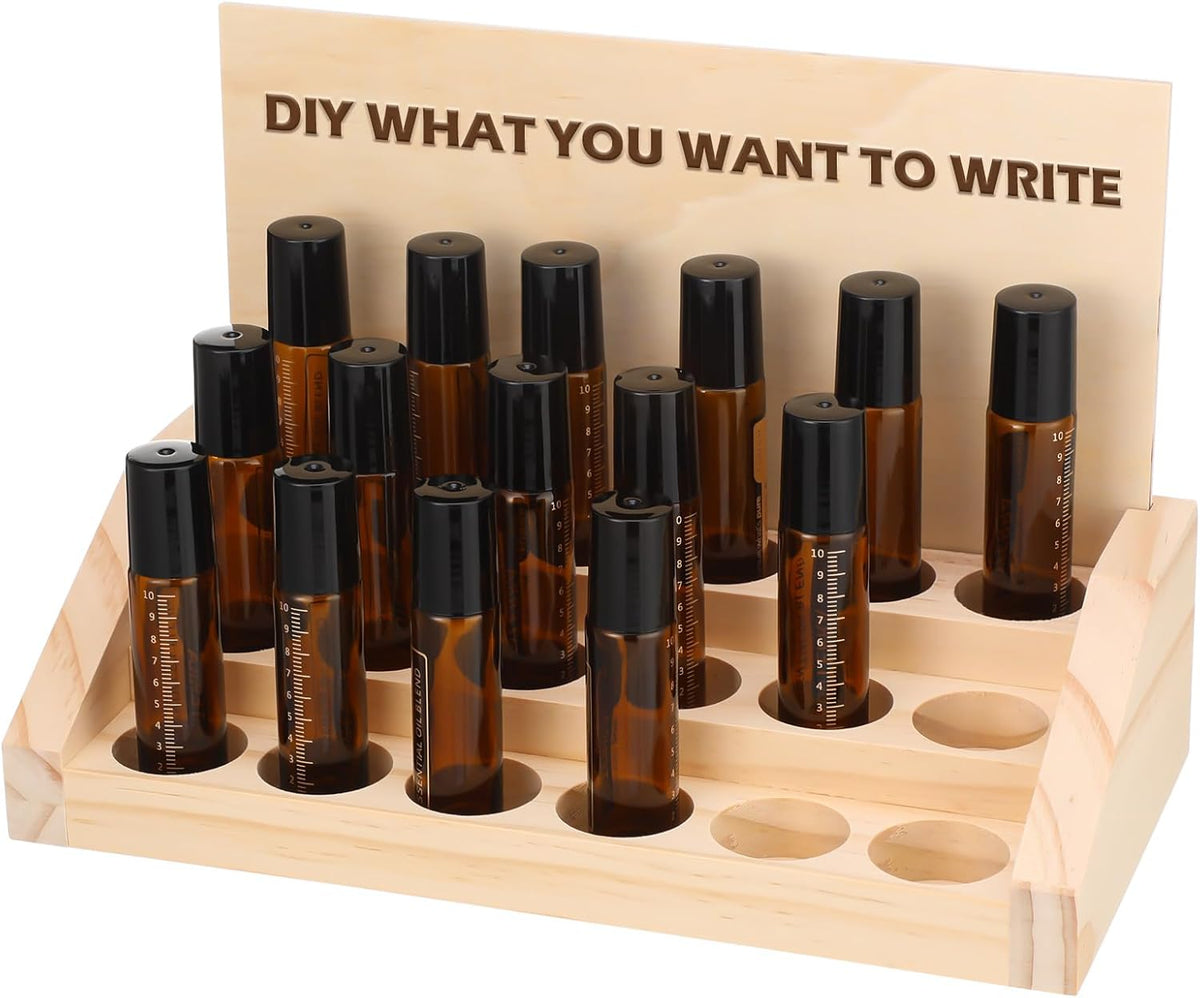 3 Tier 18 Slots Wooden Essential Oil Organizer with Detachable DIY Board 5-20ml Essential Oils Racks Display Stand Roller Bottle Display Tabletop Storage for Nail Polish Fragrance Container