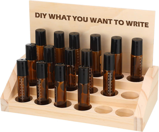 3 Tier 18 Slots Wooden Essential Oil Organizer with Detachable DIY Board 5-20ml Essential Oils Racks Display Stand Roller Bottle Display Tabletop Storage for Nail Polish Fragrance Container