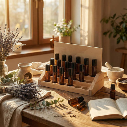 3 Tier 18 Slots Wooden Essential Oil Organizer with Detachable DIY Board 5-20ml Essential Oils Racks Display Stand Roller Bottle Display Tabletop Storage for Nail Polish Fragrance Container