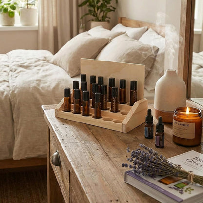 3 Tier 18 Slots Wooden Essential Oil Organizer with Detachable DIY Board 5-20ml Essential Oils Racks Display Stand Roller Bottle Display Tabletop Storage for Nail Polish Fragrance Container