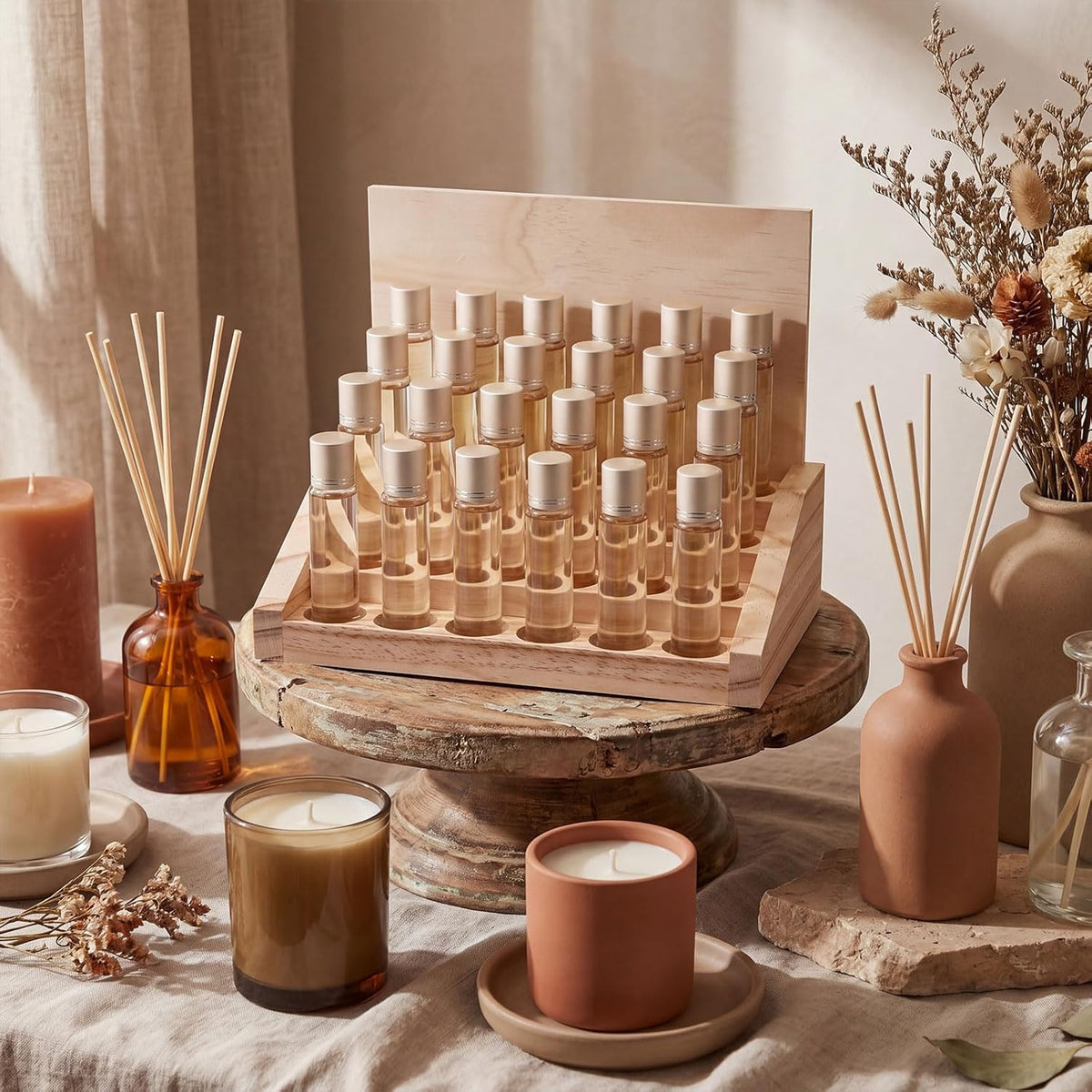 3 Tier 18 Slots Wooden Essential Oil Organizer with Detachable DIY Board 5-20ml Essential Oils Racks Display Stand Roller Bottle Display Tabletop Storage for Nail Polish Fragrance Container