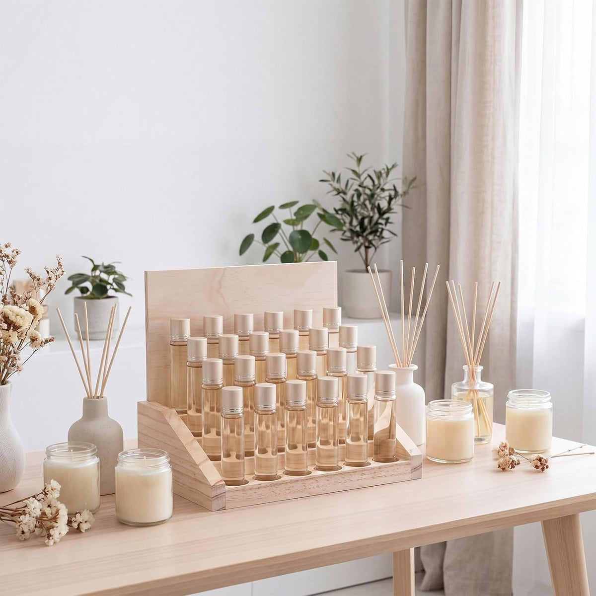 3 Tier 18 Slots Wooden Essential Oil Organizer with Detachable DIY Board 5-20ml Essential Oils Racks Display Stand Roller Bottle Display Tabletop Storage for Nail Polish Fragrance Container