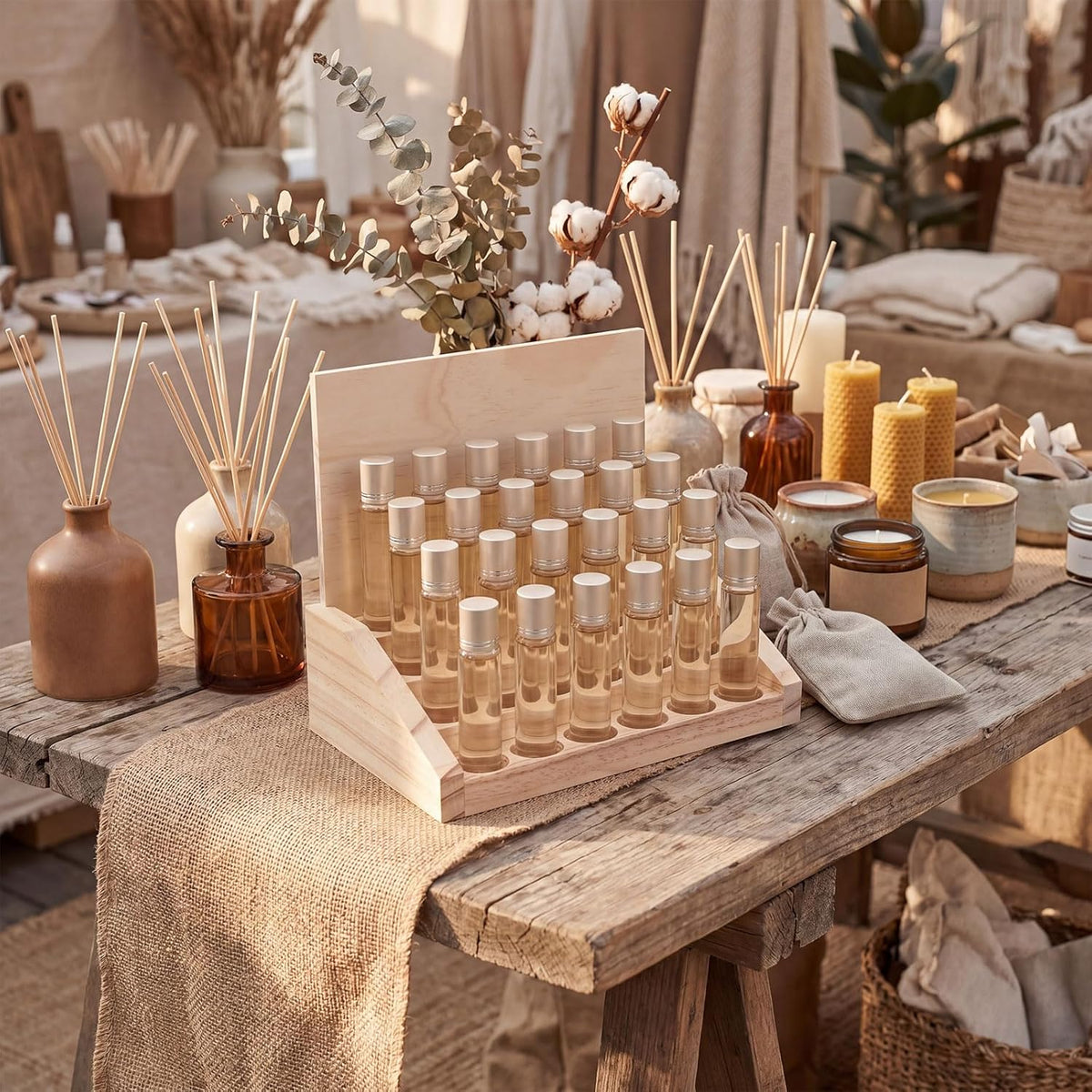 3 Tier 18 Slots Wooden Essential Oil Organizer with Detachable DIY Board 5-20ml Essential Oils Racks Display Stand Roller Bottle Display Tabletop Storage for Nail Polish Fragrance Container