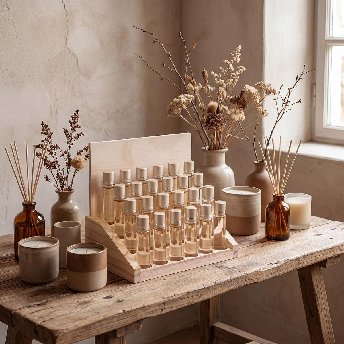 3 Tier 18 Slots Wooden Essential Oil Organizer with Detachable DIY Board 5-20ml Essential Oils Racks Display Stand Roller Bottle Display Tabletop Storage for Nail Polish Fragrance Container