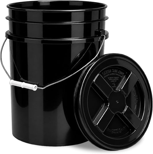 5 Gallon Bucket - Food Grade w/Lid BPA-Free, White/Green, 3