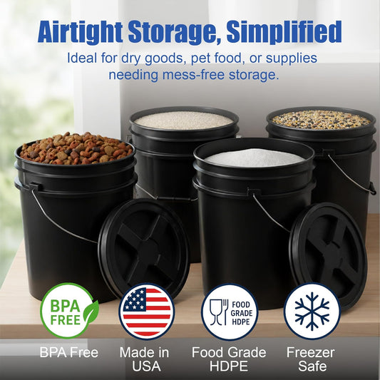 5 Gallon Bucket - Food Grade w/Lid BPA-Free, White/Green, 3