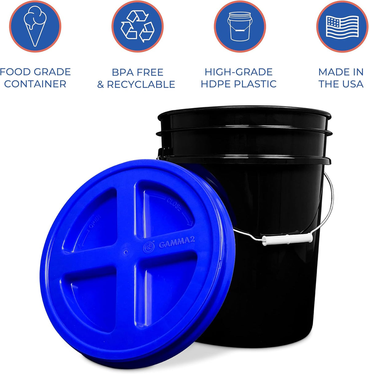 5 Gallon Bucket - Food Grade w/Lid BPA-Free, White/Green, 3