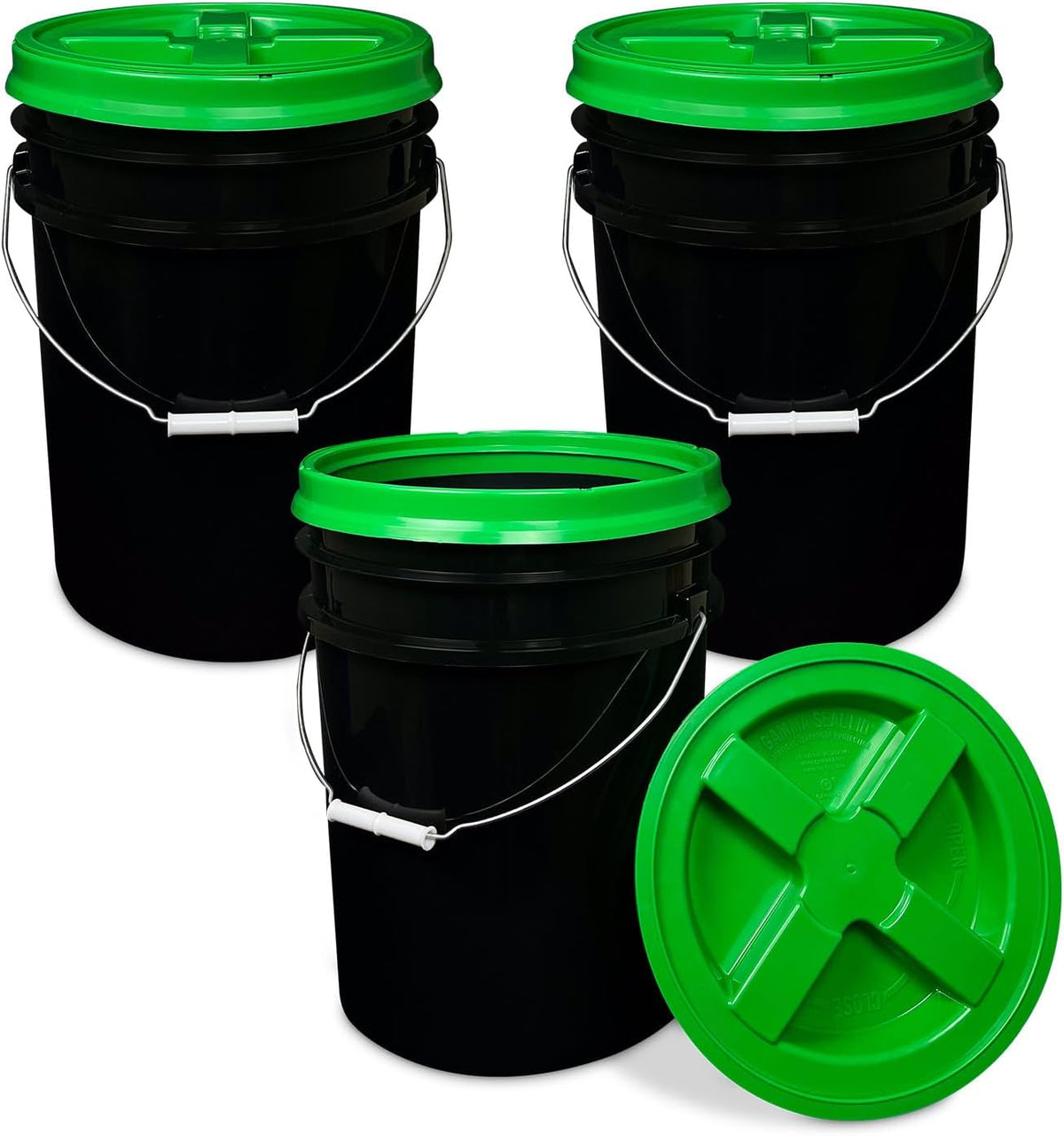 5 Gallon Bucket - Food Grade w/Lid BPA-Free, White/Green, 3