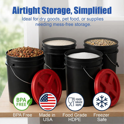 5 Gallon Bucket - Food Grade w/Lid BPA-Free, White/Green, 3