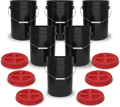 5 Gallon Bucket - Food Grade w/Lid BPA-Free, White/Green, 3
