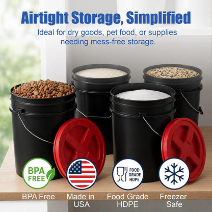 5 Gallon Bucket - Food Grade w/Lid BPA-Free, White/Green, 3