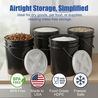5 Gallon Bucket - Food Grade w/Lid BPA-Free, White/Green, 3