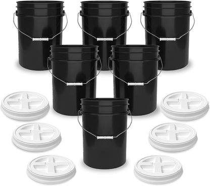 5 Gallon Bucket - Food Grade w/Lid BPA-Free, White/Green, 3
