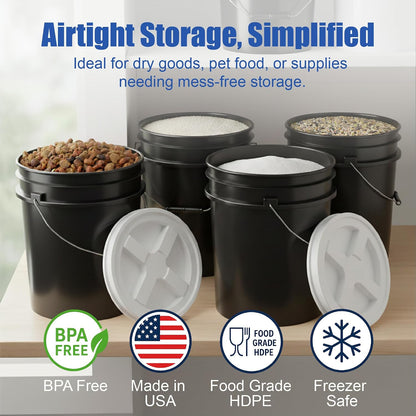 5 Gallon Bucket - Food Grade w/Lid BPA-Free, White/Green, 3