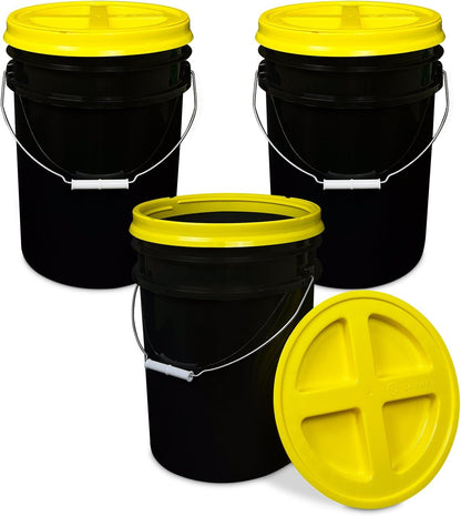 5 Gallon Bucket - Food Grade w/Lid BPA-Free, White/Green, 3