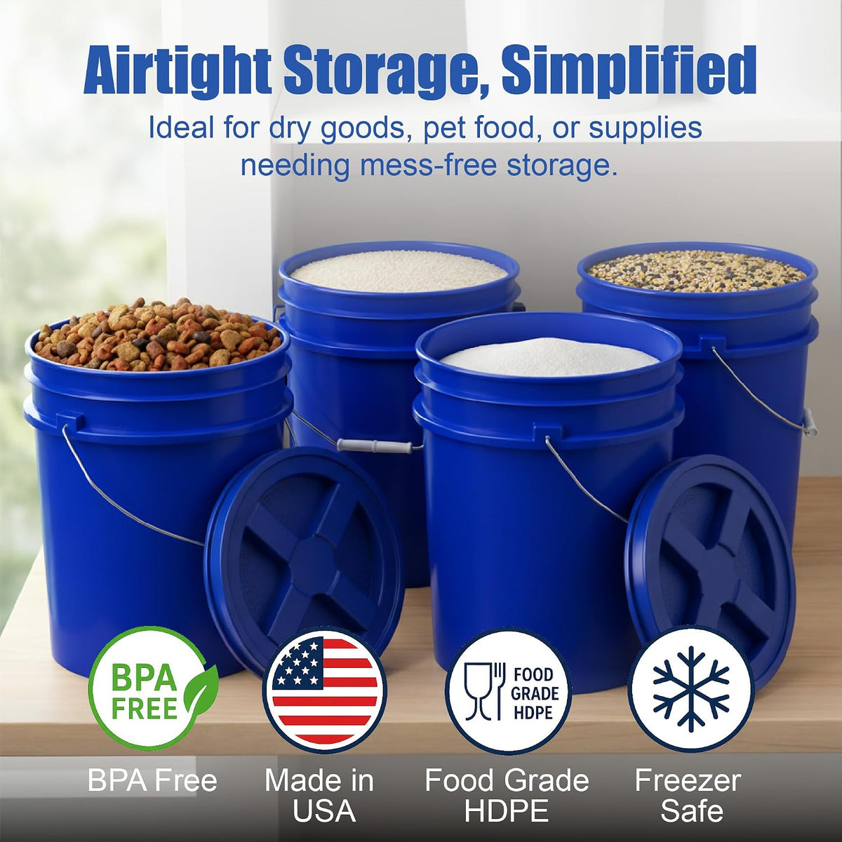 5 Gallon Bucket - Food Grade w/Lid BPA-Free, White/Green, 3