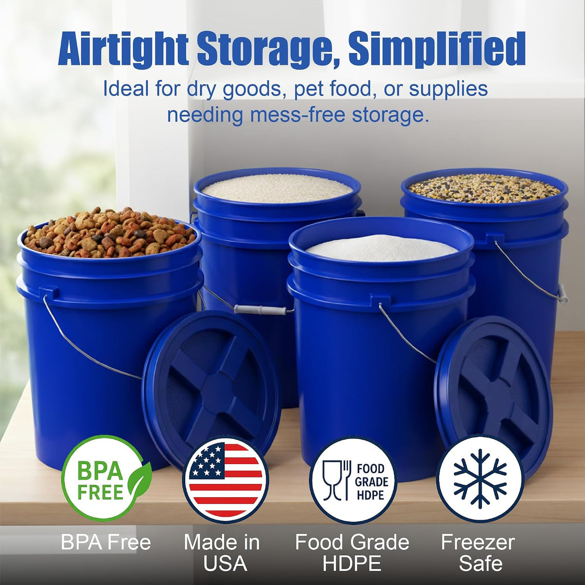 5 Gallon Bucket - Food Grade w/Lid BPA-Free, White/Green, 3