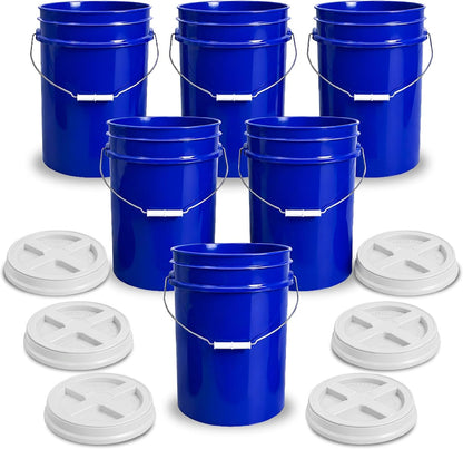 5 Gallon Bucket - Food Grade w/Lid BPA-Free, White/Green, 3